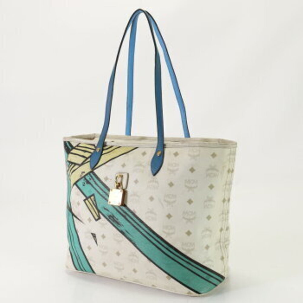 Mcm Bag White Handbag Gold Leather Tote Shoulder Visetos - Picture 1 of 14